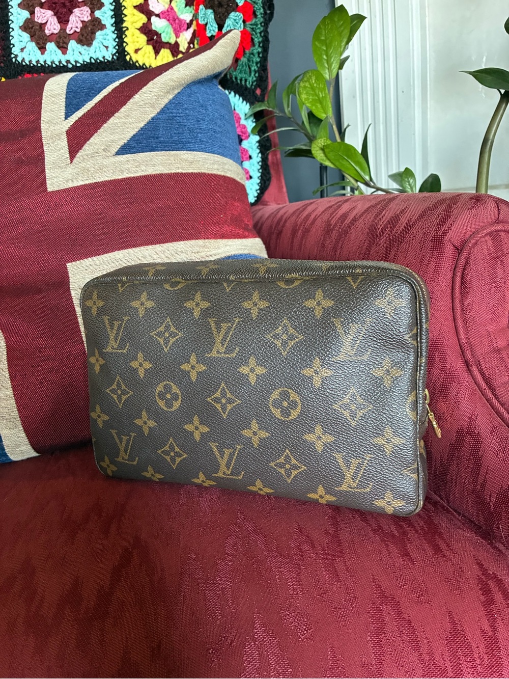Louis Vuitton Monogram Canvas Toiletry Pouch / Clutch in Brown and Tan